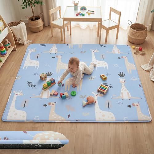 Image of 1.5 inch Thick Baby Floor Play Mat, 71x59 Memory Foam Play Mat, Giraffe | Ultra Soft, Non-Slip Backing, Water-Repellent, Skin-Friendly for Baby, Padded Cushioned, Tummy Time Crawling for Nursery
