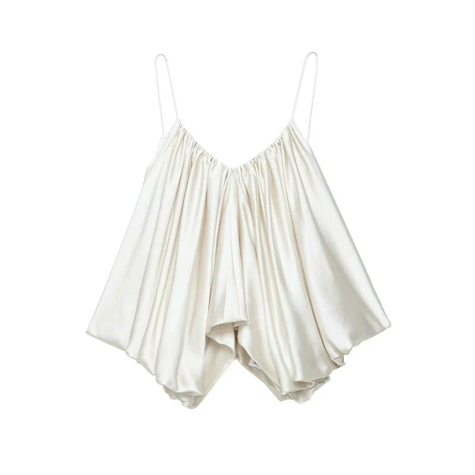 WANGSHUO Débardeur pour Femme Camisole Tops Satin Crop Tops-Blanc-l