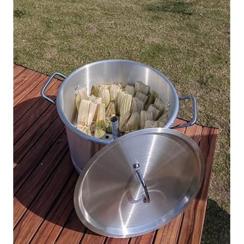 ARC 32 Quart Aluminum Tamale Steamer Pot, Crab Seafood Stock Pot w/Steamer Rack and Tube, Great for Water Bath Canning Pot, Rivet Handle, 8 Gal Cover