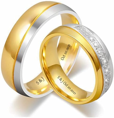 Miniatura 10 de Personalized Matching Promise Rings for Couples Stainless Steel Gold Wedding Ring Set for Him and Her Tungsten Custom Engraved Couple Rings with