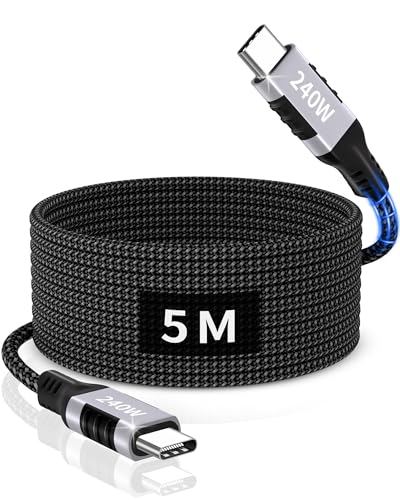 ziwodiv USB C Kabel 5M, 240W Typ C Schnelllade Kabel, Extra Langes USB C auf USB C Ladekabel f&uuml;r iPhone 16/15 Pro Max, Samsung Galaxy S24 S23 S22, Pixel, Switch, iPad Pro/Air, Macbook Pro/Air