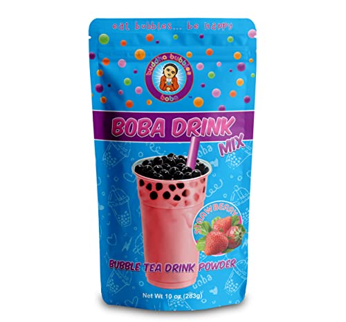 Premium Strawberry Cream Boba/Bubble Tea Drink Mix Powder By Buddha Bubbles Boba (10 Ounce) (283 Grams)
