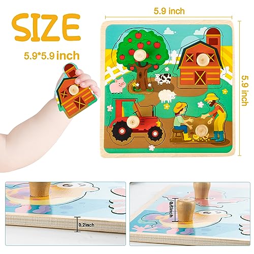 Funsland Holzpuzzle Holzspielzeug für Kinder, 4 Stück Cartoon-Muster Kinder Holzpuzzle mit Griffen, Montessori Spielzeug ab 1 2 3 Jahr, Lernspielzeug Pädagogisches Spielzeug Geschenk für Kinder