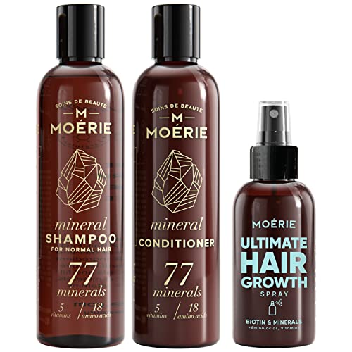 Moerie Mineral Shampoo and Conditioner Plus Hair Spray Mega Pack â The Ultimate Hair Care Set â For Longer, Thicker, Fuller Hair - Vegan Hair Products â Paraben & Silicone Free Products