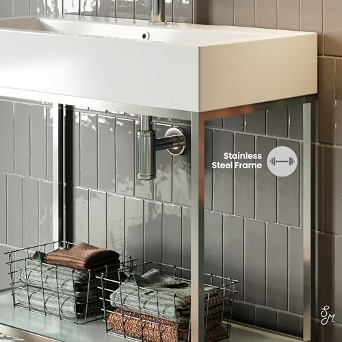 Image of Swiss Madison Pierre 32 inch Open Shelf Chrome Frame Freestanding Bathroom Vanity with Sink Top