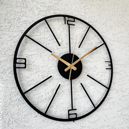 Image of Wall Clock Stylish Metal Analog Wall Clock for Living Room, Bedroom, Office, Kitchen, Home and Hall | Antique Fancy Big Size Modern Wall Watch (Black(DA-214), 40 CM)