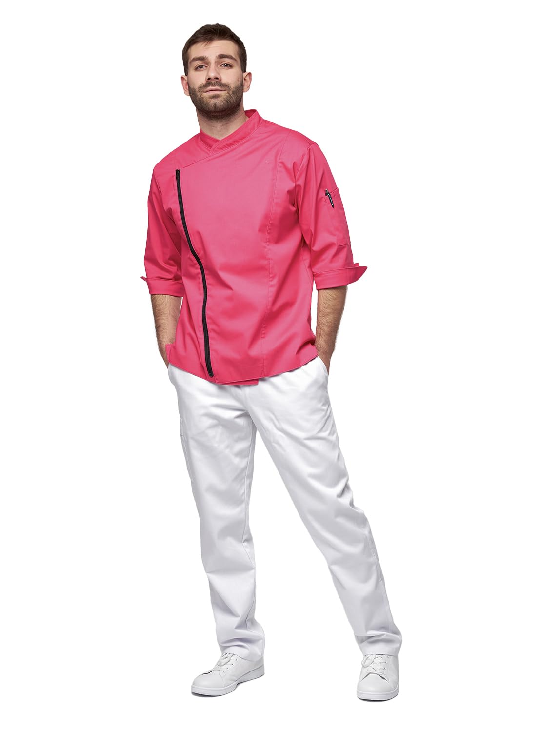 strongAnt Giacca da Cuoco da Uomo Manica Corta a 3/4 con Zip Elasticizzata Divisa da Cuoco Professionale