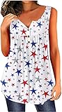 4th of July Women's Patriotic Summer Sleeveless Henley Pleated American Flag Red White Blue Tunic Tops FLS XL
