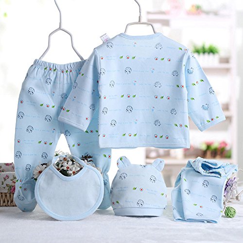 Gajaous Conjunto de roupa de algodão para bebé recém-nascido de 5 peças para meninos e meninas de 0 a 3 meses, que inclui tops, chapéu, calças e body