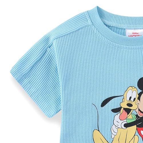 Image of Disney Lilo & Stitch Mickey Mouse Boys Waffle Knit Short Sleeve Shirt and Short Set for Infant Toddler and Big Kids