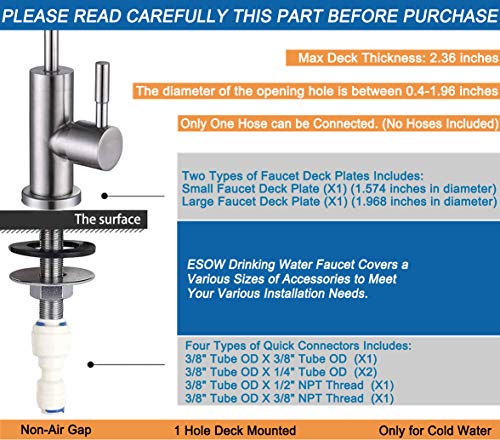 Image of ESOW Kitchen Drinking Water Faucet, 100%, Stainless Steel, Brushed Nickel, 1 /4-Inch Tube, Non-Air Gap