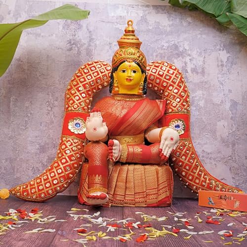 Image of Puja N Pujari Fabric made Vagamalai Decorative for Varalakshmi Pooja Idol (Red)
