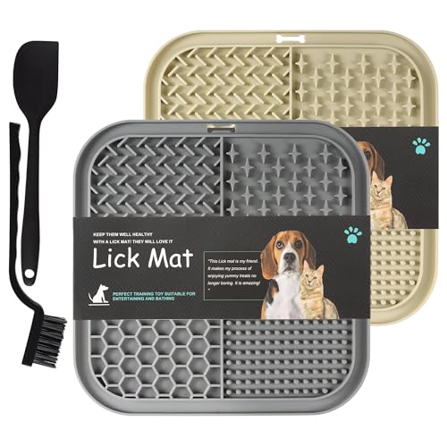 BASVII Lick Mat per Cani, 20x20 cm, Tappetino da Leccare per Cani e Gatti 2 Pezzi, Tappetino Silicone con Ventosa, licking mat Forte Aderenza, con Spatola e Spazzola.