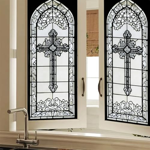 HOMETITUTE Stained Glass Window Film 17.7x39.3 inch Cross Window Privacy