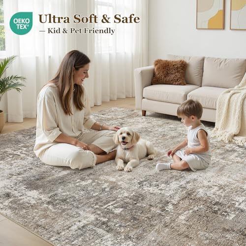 Tapete moderno decorativo 5x7 pies marrón gris miniatura 3