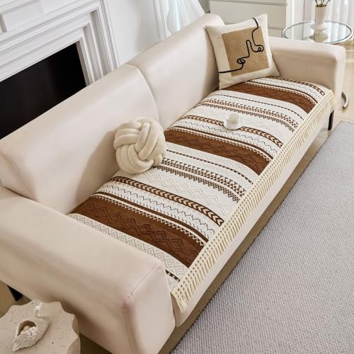 Image of HOMETHREADS Innovative European Premium Style Anti Slip Cotton Sofa Cover Mat with PVC Backing for Non-Slip Comfort (Coffee, 3 Seater | 70x180cm)
