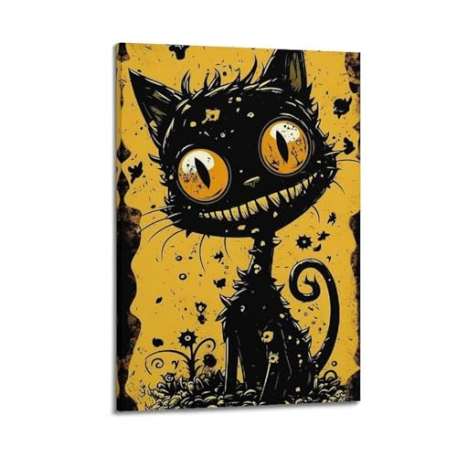 Poster de chat effrayant toile vintage premium impression d'art murale 30x45cm