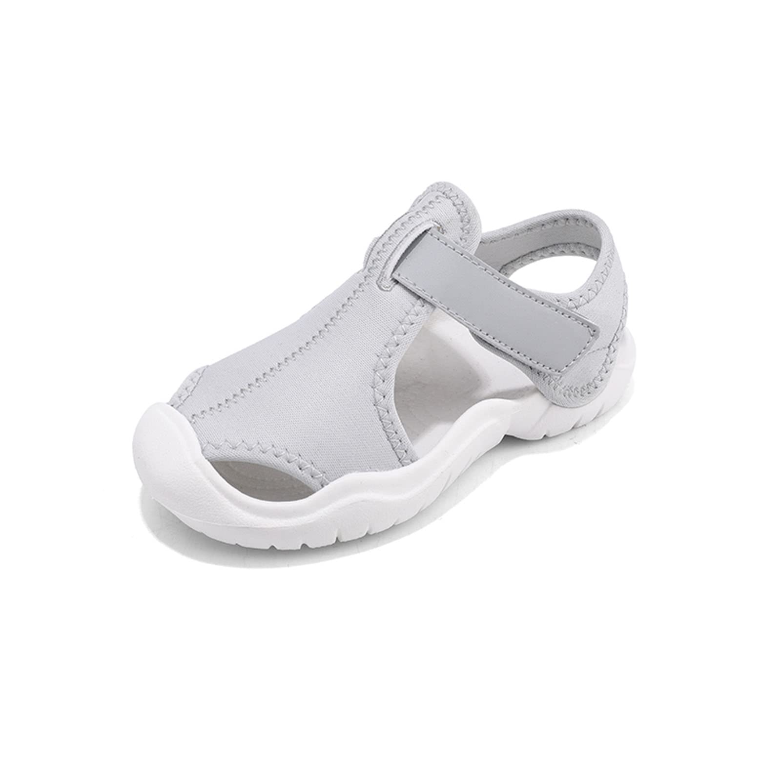Toddler Athletic Water Shoes Hoop&Loop Boys Girls Water Shoes Slip On Closed-Toe Beach Swim Pool Sandals for Unisex Kids Grey 25