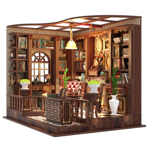 Aolso Book Nook Kit, 248 Piezas, DIY Casa Miniatura Kit, Kits de Modelo para Adultos y Adolescentes, Casa de Muñecas en Miniatura de 3D Madera con Luz LED, Regalos para Familiares y Amigos