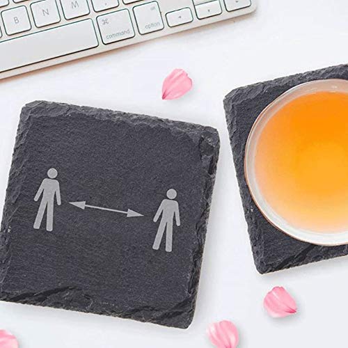 Image of 6-Pack Gorgeous Black Slate Stone Coasters - Square Slate Stone Coaster for Bar Kitchen Home Decor, Handmade Decorations, 4 x 4 Inches