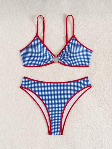 Image of Fanuerg Women's Triangle Bikini Sets O Ring Linked Two Piece Swimsuits Floral Printed Cheeky Bathing Suit