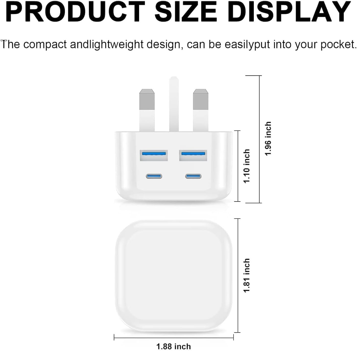 USB C Charger Plug,2Pack 40W USBC Fast Charge Plugs 4-Port Multi USB Plug UK Charging Compatible with iPhone17 16 16e 15 14 13 12 Pro Max Plus iPad,Multiport USC Wall Power Type C Mains Head — view 4