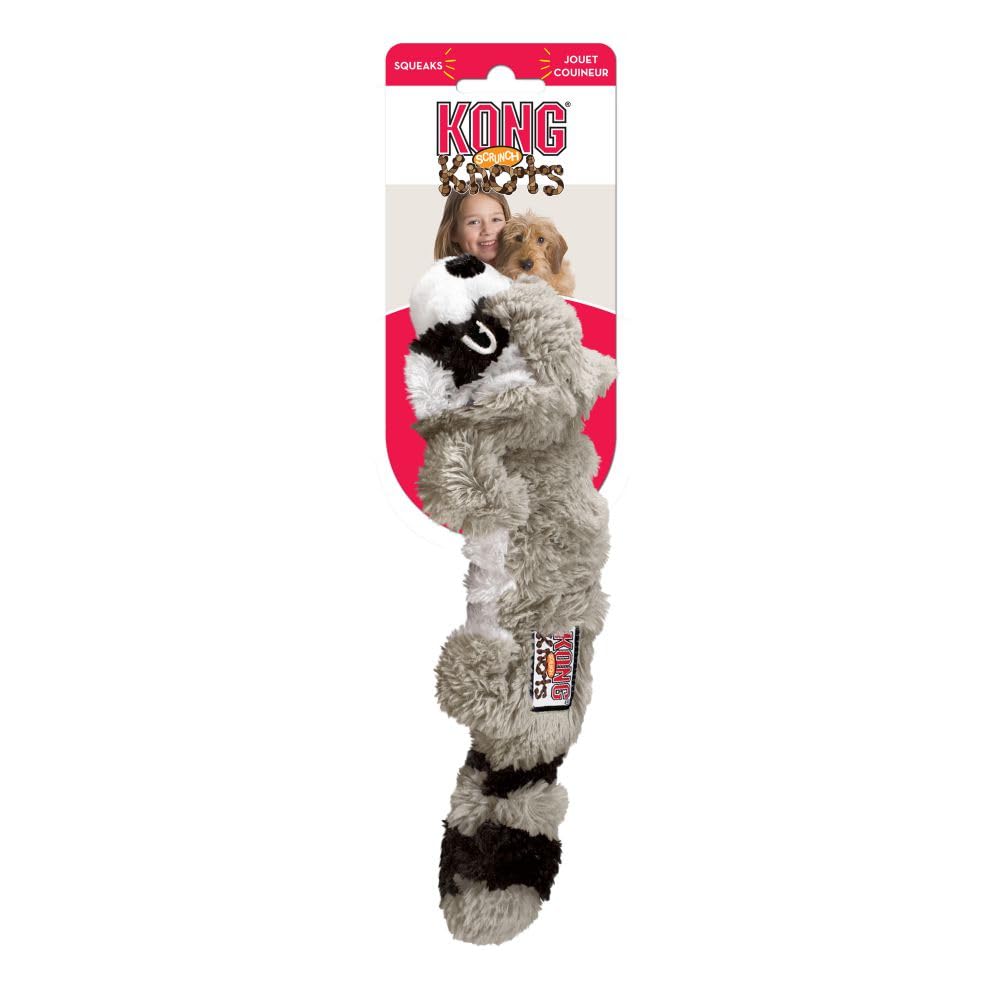 KONG Scrunch Knots Squirrel Dog Toy, Realistic Soft Plush Mimics Animal Fur, Internal Coiled Cotton Rope for Gentle Chewing, Shaking, Stuffing-Free, Durable, Squeaker Reduces Boredom, Small/Medium