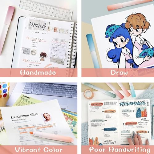 Image of Aesthetic Cute Highlighter Pen, Pastel Marker Set, No Bleed Marker Pens with Chisel Tip and Water-based Ink Quick Dry Pen for School /Office Supplies /Aesthetic Stationery (Set of 4) (Blue)
