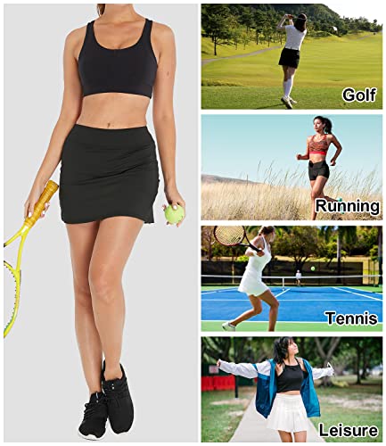 Cityoung Womens Athletic Pleated Golf Skirts with Pockets Tennis Skirt High Waisted with Shorts Running Workout Black XS