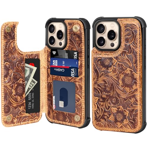 RMAWRAD Wallet Real Leather Case Compatible with iPhone 14 Pro Max 6.7