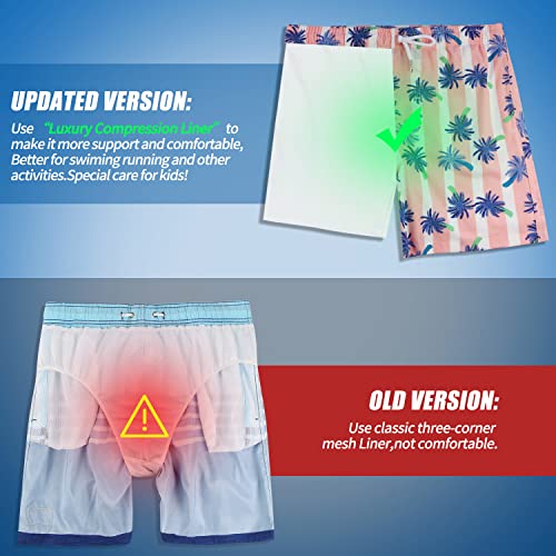Image of Boys Swim Trunks with Boxer Brief Liner Compression Anti Chafe Swimming Shorts Stretchy UPF Quick Dry Swimsuit