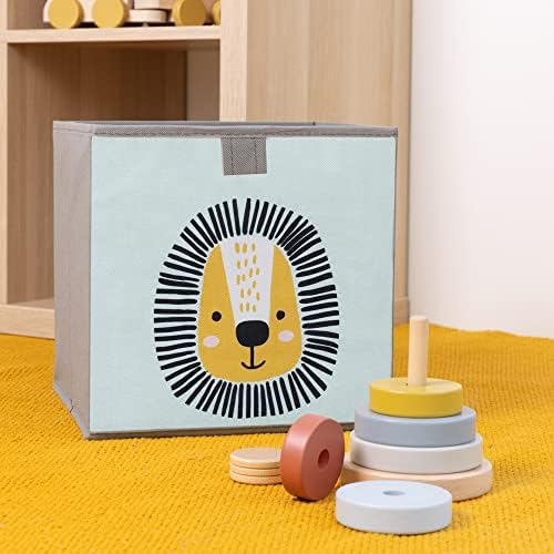 Navaris Kids Storage Cubes (Set of 3) - Storage Boxes 28x28x28 cm with Animal Designs - Children's Cube Box Set for Toys Nursery Bedroom - Mint Green