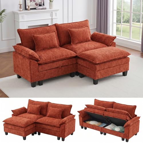 Image of IPKIG 82.3 inch Modular Cloud Couch with Storage, L Shaped Sectional Sofa with Ottoman & Pillow, Chenille Deep Seat Sectional Couches for Living Room, Apartment, Orange