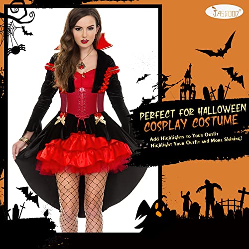 JASGOOD Women Corset Patent Leather Tied Waspie Vintage Lace-up Cinch Elastic Waist Belt for Cosplay Halloween4