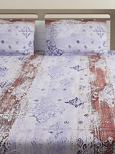 Image of Swayam Pure Cotton Double Bedsheet with 2 Pillow Covers | Size 90 x 100 inch | 160 TC | Ethnic Motifs Design | Soft Breathable Bed Sheet | Comfortable & Durable for Bedroom - Blue & Brown
