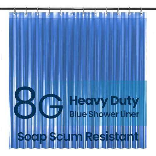 Image of LiBa Shower Curtain Liner PEVA 8G, 72x72 Inch Waterproof Blue | Non-toxic PEVA shower liner, rust-proof grommets, weighted hem, blue clear waterproof plastic shower curtain Liner