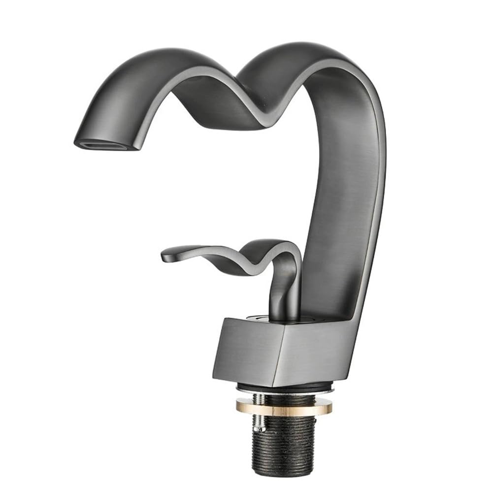 Rubinetto Lavabo Cascata Rubinetto Bagno, Stile Moderno Ottone Monocomando Miscelatore Bagno, Miscelatore Lavabo, Grigio