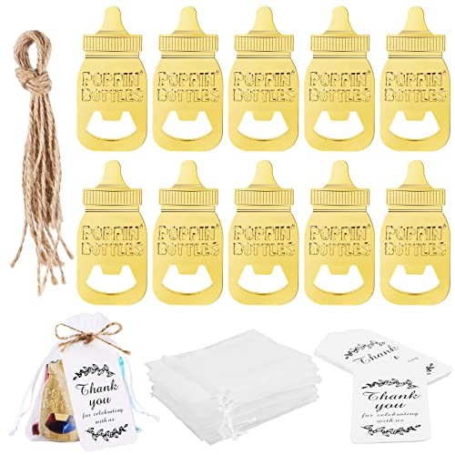 10 Stück FlaschenöFfner für Babyparty Gastgeschenke Taufe Babyparty Taufe Gastgeschenk Geburtstagsfeier-Andenken-Dekoration Babyflaschenform Gastgeschenke für Babypartybevorzugung (Gold)