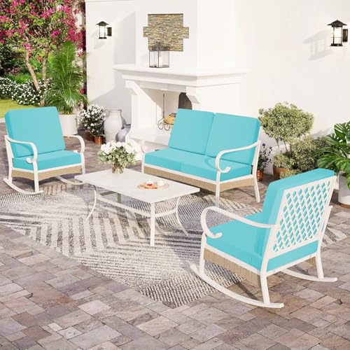 Image of Deep Seat Patio Cushions Set of 2, 24x24 Inch Waterproof & Fade Resistant Outdoor Chair Cushions, Thick Padded Replacement Sofa Cushions for Garden Yard Furniture