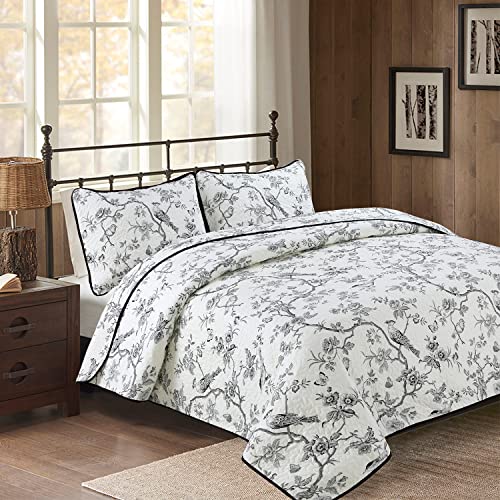 Evenhug 100% Cotton Quilt Queen Size Black Bird Bedding Set Double Printing Lightweight Quilt Reversible Coverlet Bedspread With 2 Pillow Shams All Seasons 3 Pieces (Queen94 X103) #TOP1