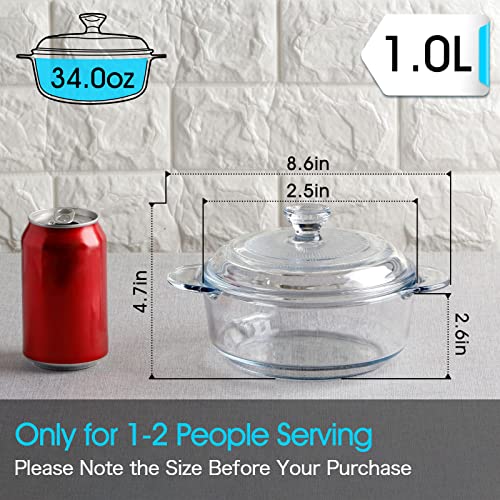 Mini Glass Casserole Dish With Glass Lid (-Lid Not Oven Safe), Round Oven Safe Glass Bakeware With Handles (Mini-1 Liter) #TOP1
