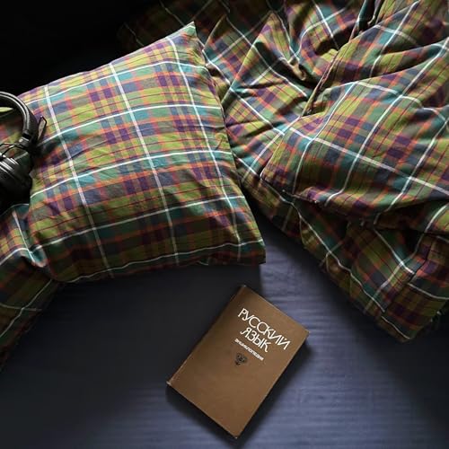 Image of mixinni Buffalo Plaid Duvet Cover Queen Size - 100% Washed Cotton 3-Piece Bedding Set for All Seasons, Retro Grid Design, Soft Breathable Comforter Cover with Zipper Ties for Men, Women-Queen Size