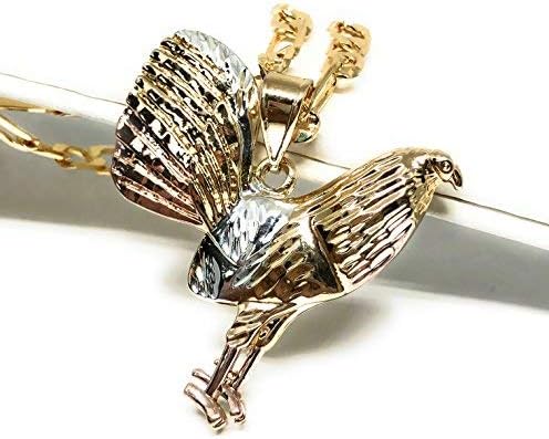 Collar con colgante de gallo de pollo tricolor chapado en oro Figaro 26" Gallo Medalla Oro Laminado, Metal