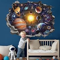 TOARTi Space Astronauts Wall Stickers,Colourful 3D Planets Rockets Wall Art Decals for Boys Bedrooms,Solar System Mural Vinyl Removable Sticker for Nursery