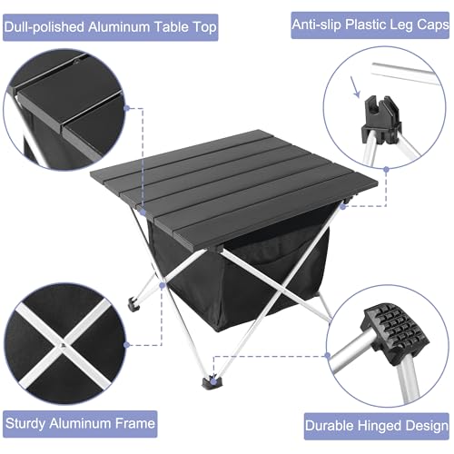 Image of Grope Portable Camping Table Ultralight Aluminum Camp Table with Storage Bag,Beach Table for Sand with Carrying Bag,Prefect for Outdoor,Picnic,BBQ,Cooking,Festival (Black with Storage Bag-M)