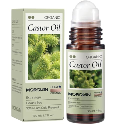 Morovan Castor Oil Roll On 50ml: Organic Castor Oil for Hair Growth, Eyebrows & Eyelashes, Nourishes...
