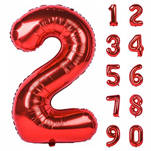 40 Inch Red Large Numbers 0-9 Birthday Party Decorations Helium Foil Mylar Big Number Balloon Digital 2