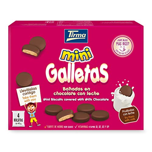 TIRMA, S.A. Mini Galletas Bañadas En Chocolate Con Leche (4 X 40g), 160 Gramos