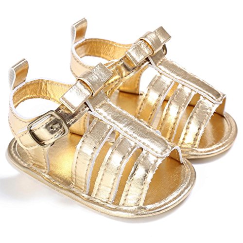 Hot Sale ! AMA(TM) Baby Toddler Girls Summer Leather Sandals T-tied Soft Sole Crib Shoes Prewalker Anti-Slip (6~12 Month, Gold)