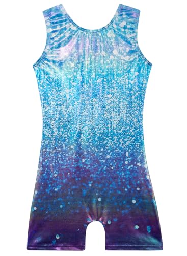 Leotards for Girls Gymnastics Toddler Dance Biketards Mermaid Unicorn Athletic Dance Wear Shiny Rainbow Blue Hotpink
